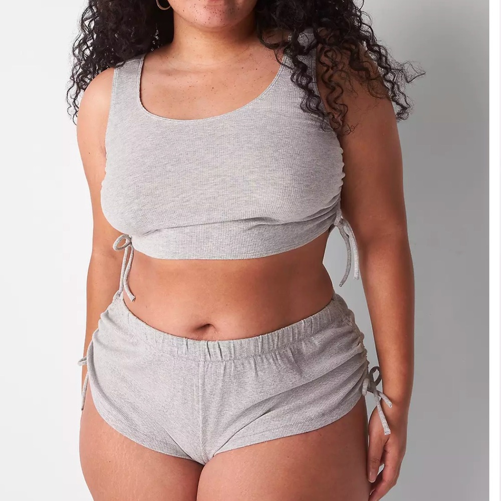 Cacique Ribbed Ruched Lounge Set Cropped Tank & Shorts Gray Size 18/20